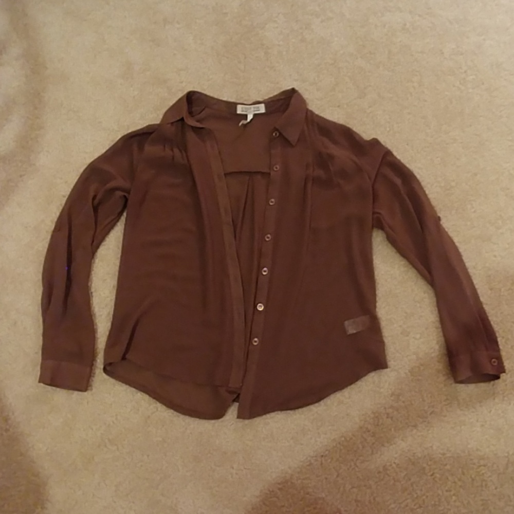 Brown, sheer button up blouse
